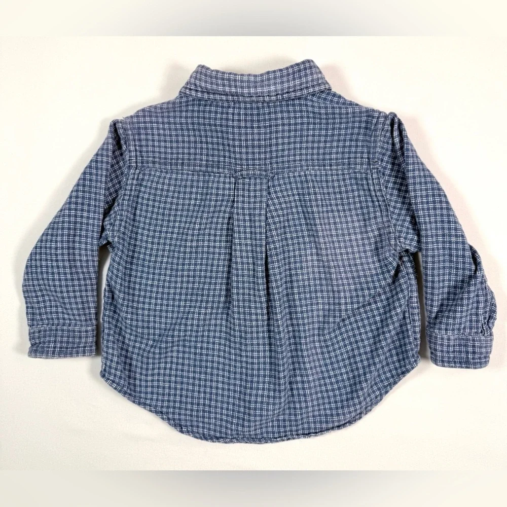 CARTERS Boys Button Up Shirt 18M‎ Blue Plaid Long Sleeve Classic Preppy Everyday